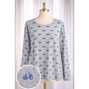 Croft & Barrow Classic Tee T-Shirt Cotton 2X Novelty Bicycle Bike Gray Navy Blue